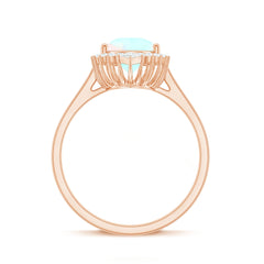 Certified Real 8X10mm Ethiopian Rainbow Opal Teardrop Engagement Ring with Diamond Halo