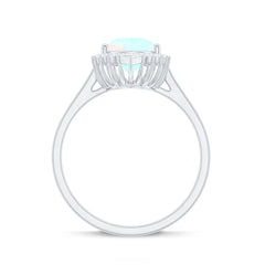 Certified Real 8X10mm Ethiopian Rainbow Opal Teardrop Engagement Ring with Diamond Halo