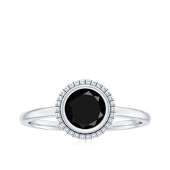 8mm Round Shape Black Onyx Solitaire Ring in Bezel Setting