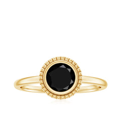 8mm Round Shape Black Onyx Solitaire Ring in Bezel Setting