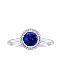 Certified 1 Carat Lab Grown Blue Sapphire Promise Ring in Bezel Set