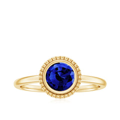 Certified 1 Carat Lab Grown Blue Sapphire Promise Ring in Bezel Set