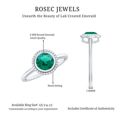 Certified 6 mm Lab Grown Emerald Solitaire Engagement Ring in Bezel Setting