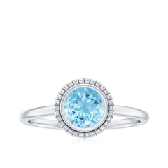Bezel Set Round Aquamarine Solitaire Promise Ring