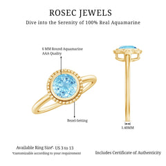 Bezel Set Round Aquamarine Solitaire Promise Ring