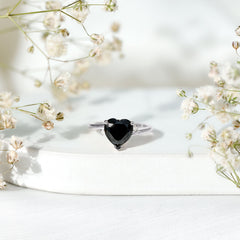 Heart Shape Solitaire Promise Ring with Lab Grown Black Diamond