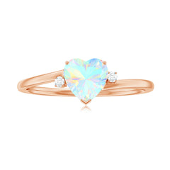 Genuine 6mm Ethiopian Opal Diamond Heart Shaped Promise Ring with Bypass Shank