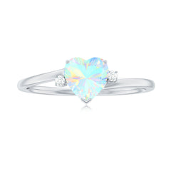 Genuine 6mm Ethiopian Opal Diamond Heart Shaped Promise Ring with Bypass Shank