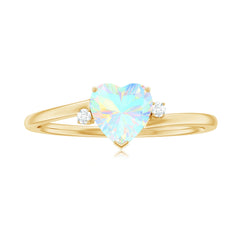 Genuine 6mm Ethiopian Opal Diamond Heart Shaped Promise Ring with Bypass Shank