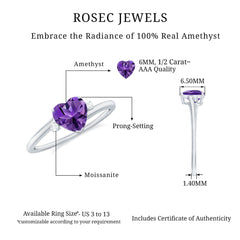 6 MM Solitaire Amethyst Heart Promise Ring for Women