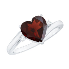 Genuine 8mm Garnet Heart Shaped Engagement Ring with Diamond
