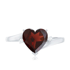 Genuine 8mm Garnet Heart Shaped Engagement Ring with Diamond