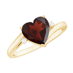 Genuine 8mm Garnet Heart Shaped Engagement Ring with Diamond