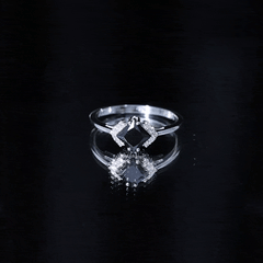 Princess Cut Created Black Diamond Engagement Ring with Diamond