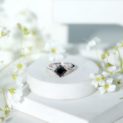 Princess Cut Created Black Diamond Engagement Ring with Diamond