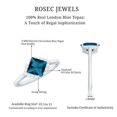 Princess Cut London Blue Topaz Engagement Ring with Diamond