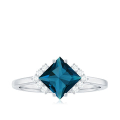 Princess Cut London Blue Topaz Engagement Ring with Diamond