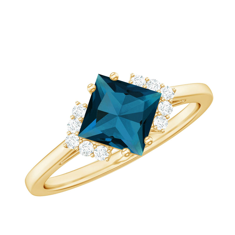 Princess Cut London Blue Topaz Engagement Ring with Diamond