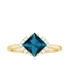 Princess Cut London Blue Topaz Engagement Ring with Diamond