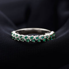 Certified Lab Grown Emerald Half Eternity Anniversary Band