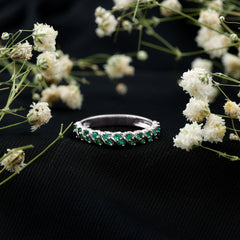 Unique Half Eternity Wedding Band with Round Emeralds
