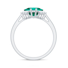 Certified 8 mm Lab Grown Emerald Princess Cut Engagement Ring with Diamond
