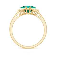 Certified 8 mm Lab Grown Emerald Princess Cut Engagement Ring with Diamond