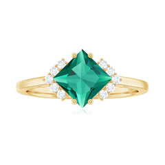 Certified 8 mm Lab Grown Emerald Princess Cut Engagement Ring with Diamond