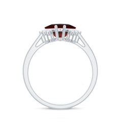 Certified Natural Garnet Princess Cut Engagement Ring with Diamond