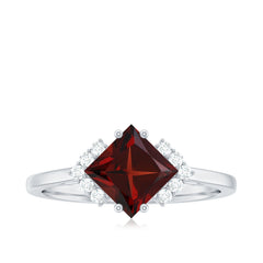 Certified Natural Garnet Princess Cut Engagement Ring with Diamond