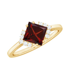 Certified Natural Garnet Princess Cut Engagement Ring with Diamond