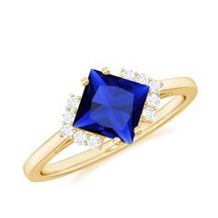 Certified 1.5 Carat Princess Cut Lab Grown Blue Sapphire Engagement Ring with Diamond