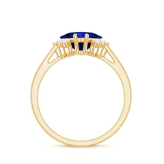 Certified 1.5 Carat Princess Cut Lab Grown Blue Sapphire Engagement Ring with Diamond