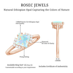 Natural Ethiopian Opal Princess Cut Engagement Ring with Diamond