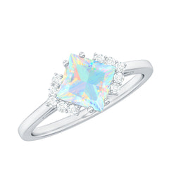 Natural Ethiopian Opal Princess Cut Engagement Ring with Diamond