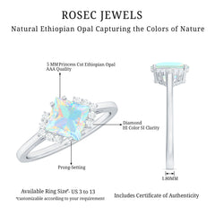 Natural Ethiopian Opal Princess Cut Engagement Ring with Diamond