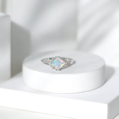 Natural Ethiopian Opal Princess Cut Engagement Ring with Diamond