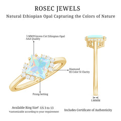 Natural Ethiopian Opal Princess Cut Engagement Ring with Diamond