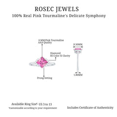 Princess Cut Pink Tourmaline Engagement Ring with Diamond Accent