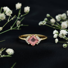 Princess Cut Pink Tourmaline Engagement Ring with Diamond Accent