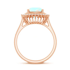 Natural 8mm Cushion Cut Opalescent Vintage Looking Engagement Ring with Diamond Halo