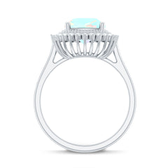 Natural 8mm Cushion Cut Opalescent Vintage Looking Engagement Ring with Diamond Halo