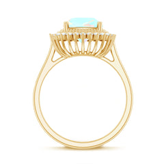 Natural 8mm Cushion Cut Opalescent Vintage Looking Engagement Ring with Diamond Halo