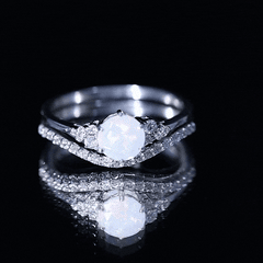 Natural Ethiopian Opal Diamond Wedding Bridal Ring Set of 2