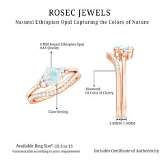 Natural Ethiopian Opal Diamond Wedding Bridal Ring Set of 2