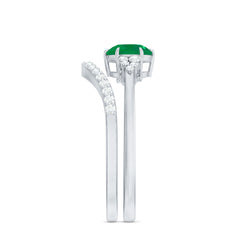 Natural Emerald Diamond Wedding Bridal Ring Set of 2