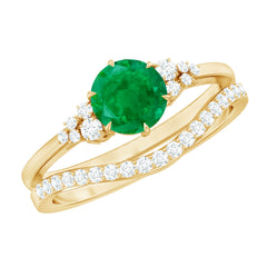 Natural Emerald Diamond Wedding Bridal Ring Set of 2