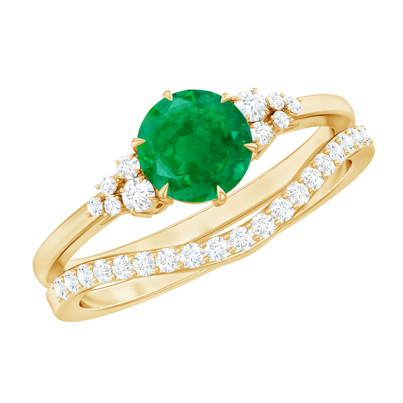 Natural Emerald Diamond Wedding Bridal Ring Set of 2