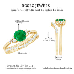 Natural Emerald Diamond Wedding Bridal Ring Set of 2