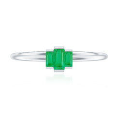 Baguette Cut Natural Emerald Three Stone Ring